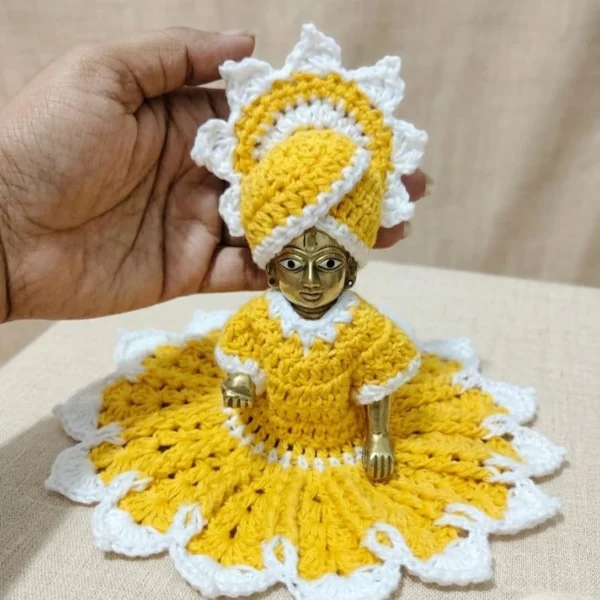Handcrafted Yellow & White Laddu Gopal Dress Set with Matching Mukut (Pagri)