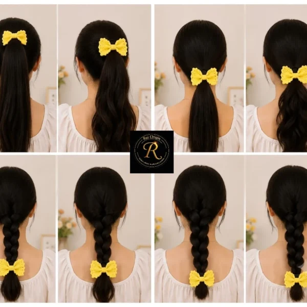 Handcrafted Crochet Bow Hair Clips & Ties Collection Sunshine Yellow