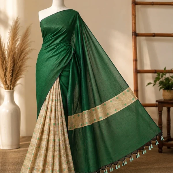 Emerald Green & Beige Saree