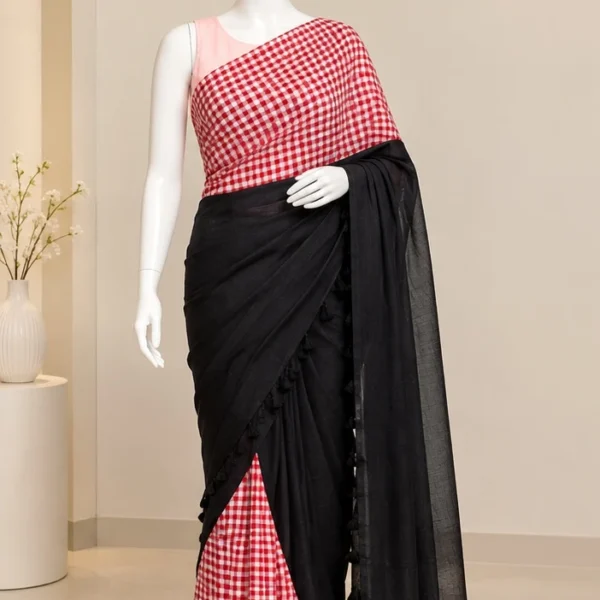 Black gamcha half circle designer saree