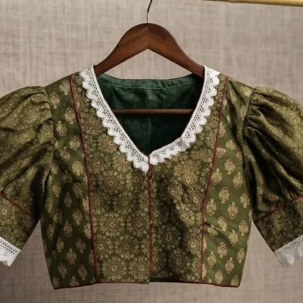 Lace work ghati hata ajrak print blouse