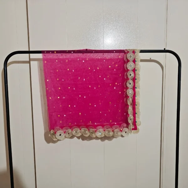 Pink organza golder designer Dupatta