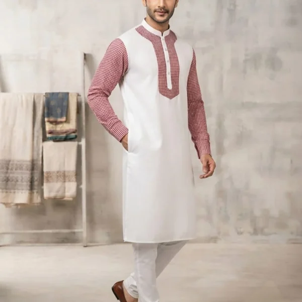 White gamcha designer Panjabi